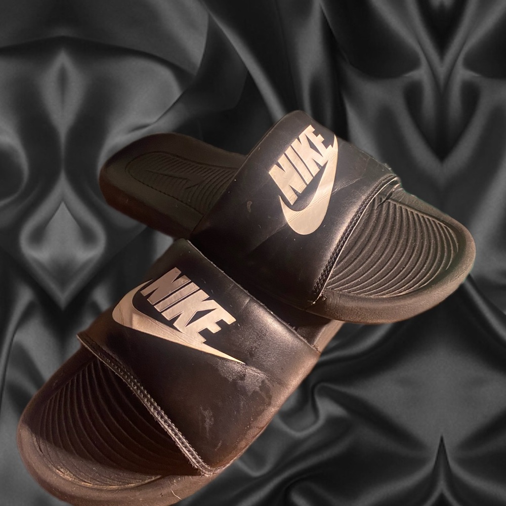 Nike Black Slide Sandals with White Logo